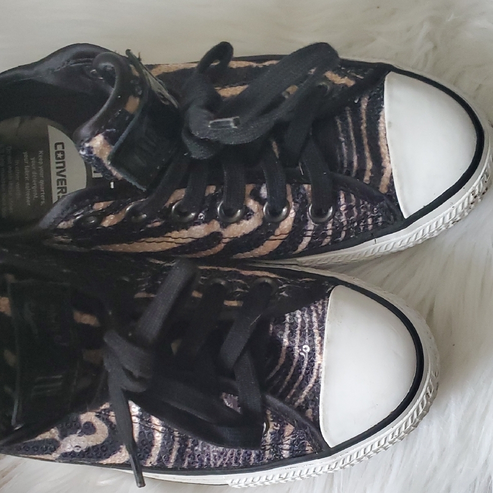 Converse Black and Tan Sequins Animal Print Sneakers Classic Low-Top Sz… - Picture 14 of 15
